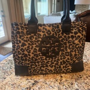 Tory Burch Animal Print Handbag with Black Details